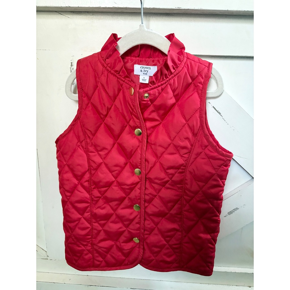 Crown & Ivy Kids Red Quilted Ruffle Collar Vest Size 5 Preppy‎ Christmas Holiday